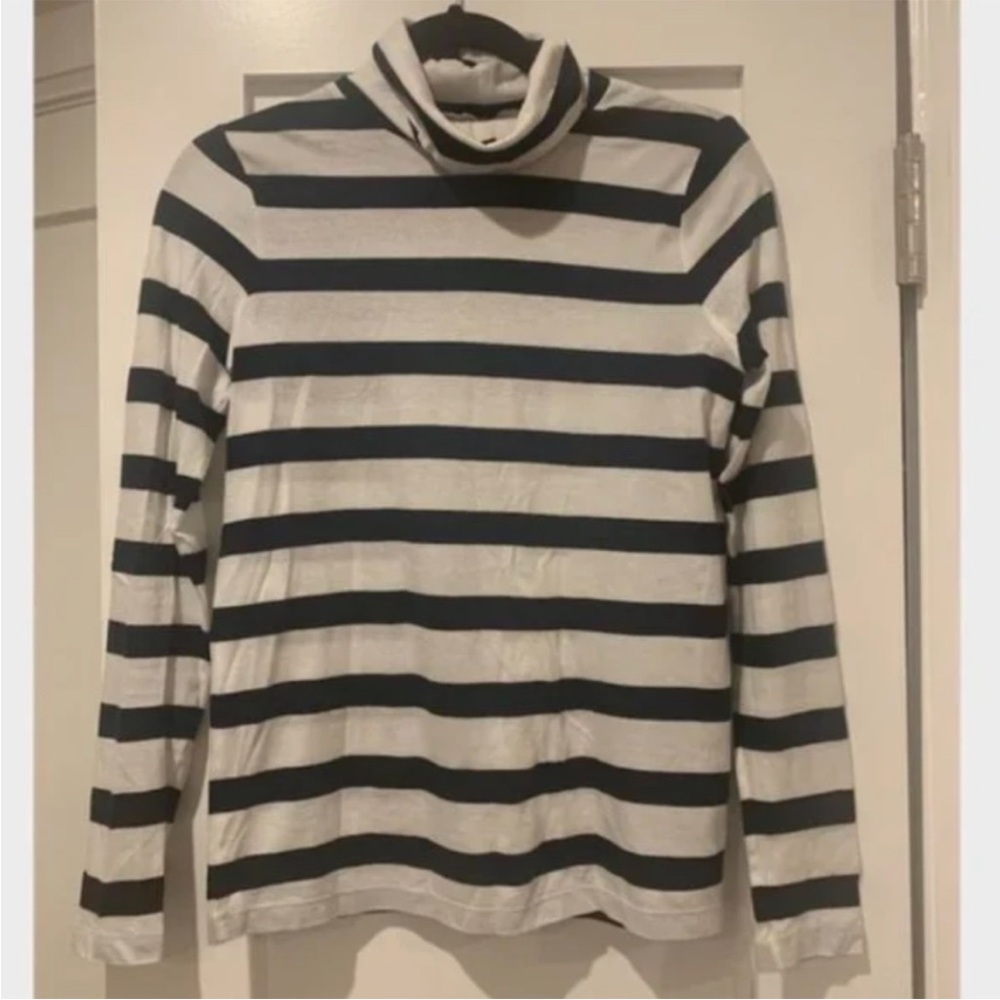 Club Monaco Navy White Striped Cotton Long Sleeve Turtleneck Shirt [Small]